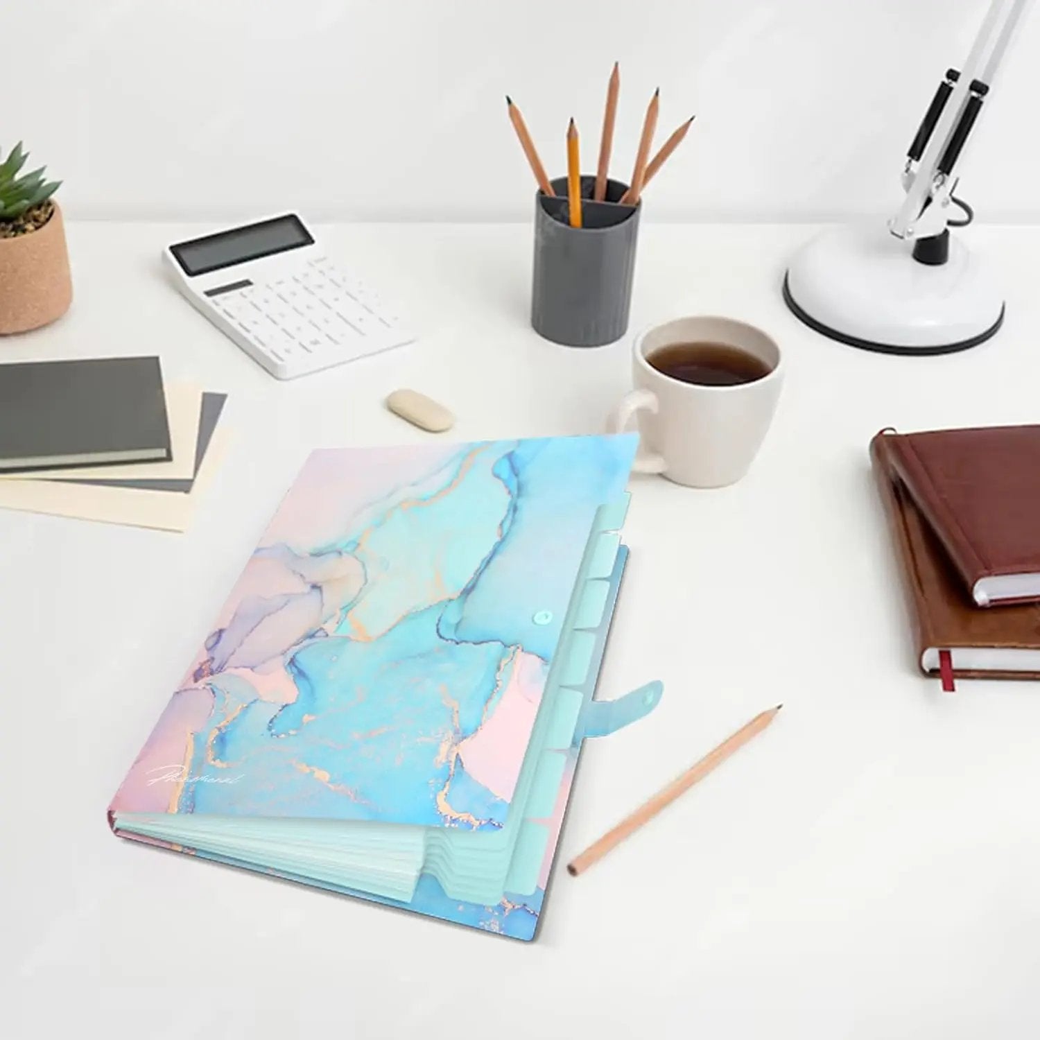 8-Pocket Expanding File Organizer - Cyan &amp; Gold for Important Documents, Office &amp