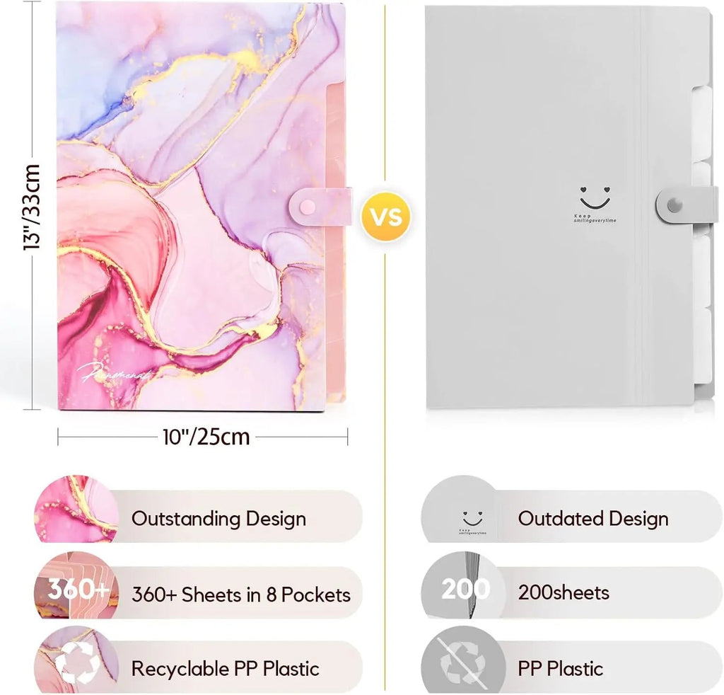 Expanding File Folder - 8 Pockets for Important Documents, Home &amp; Office Bills