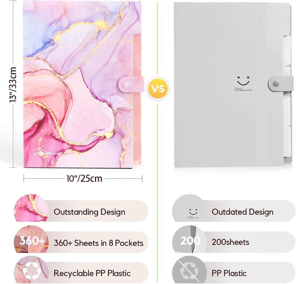 Expanding File Folder - for Important Documents, Home &amp; Office Bills Pink Gold Marble