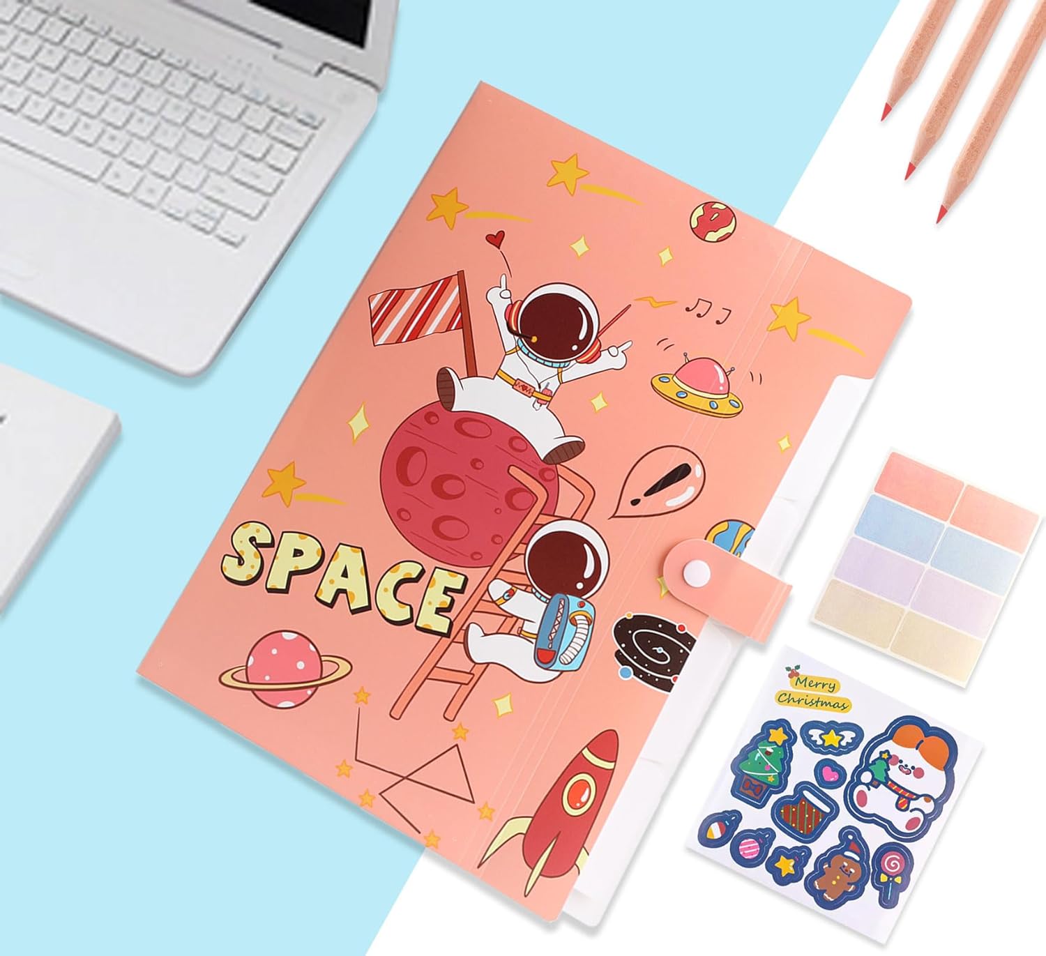 Expanding File Folders | Pink Space Theme - 5 Pockets