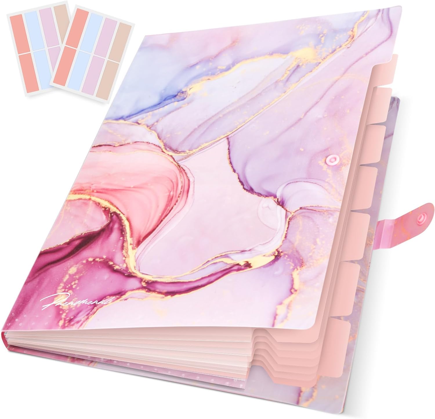 Expanding File Folder - for Important Documents, Home &amp; Office Bills Pink Gold Marble