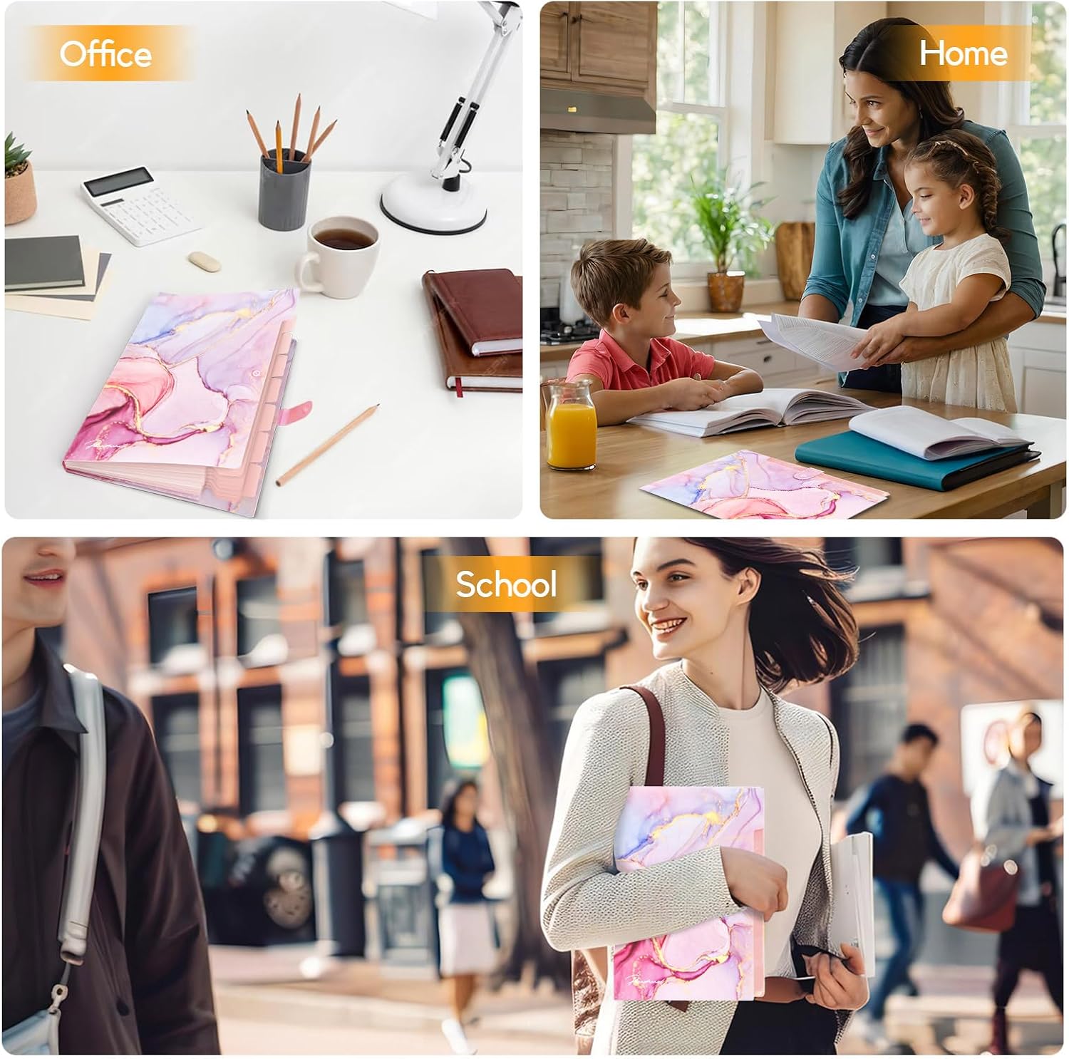 Expanding File Folder - for Important Documents, Home &amp; Office Bills Pink Gold Marble