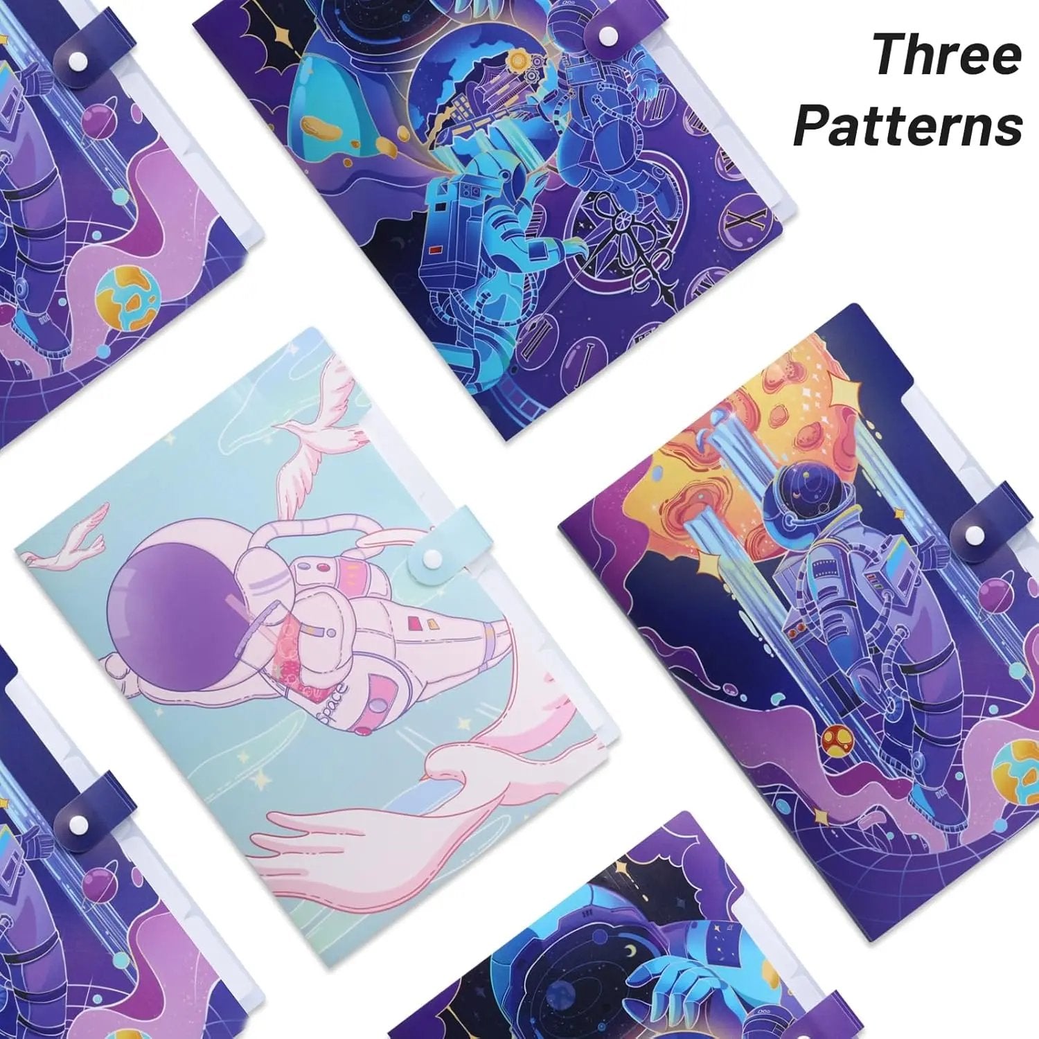 Cute File Folders, Expanding File Folders with 32 Labels, Space Dream Style Set of 3